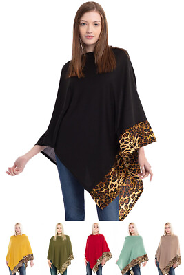 #ad ScarvesMe Women#x27;s All Year Round Leopard Trim Pattern Cover Up Kimono Poncho $29.99