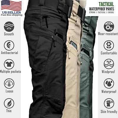 #ad Tactical Mens Cargo Pants Work Combat Pants Outdoor Hiking Waterproof Trousers $18.99