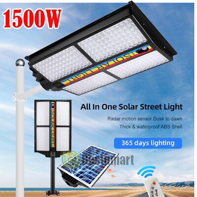 Commercial Solar Street Light 1500W Dusk to Dawn IP67 Area Road LampPoleRemote $106.79