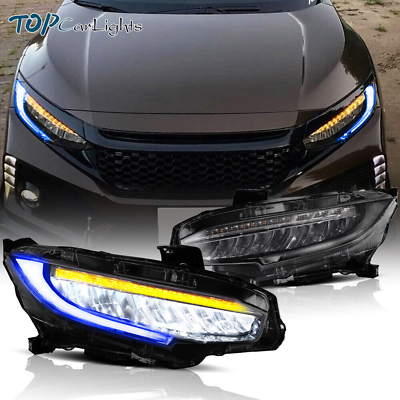#ad LED Headlights For 2016 2021 Honda Civic LED DRL Sequential Signal Projector $269.99