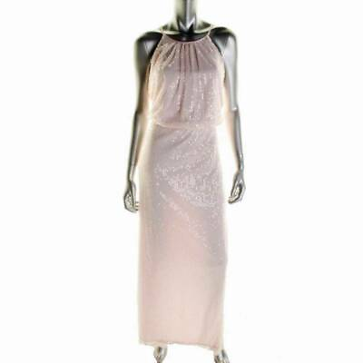 #ad ROBERTA Pink Blouson Sequins Halter Neck Slit Column Formal Gown L NEW $119 $23.99