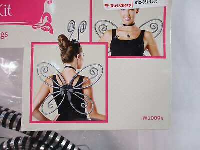 #ad Curly Q Fairy Kit Wings Headband Lightweight Fabric Womens Black Silver Womens $28.99