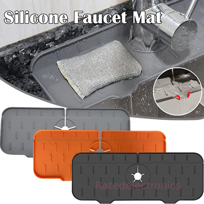 #ad Silicone Faucet Sink Pad Drip Catcher Tray Kitchen Drain Splash Guard Slip Mat $8.23
