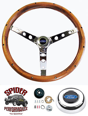 #ad 1970 1979 Ford steering wheel BLUE OVAL 15quot; CLASSIC WALNUT WOOD $259.95