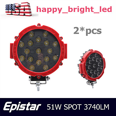 2X 7inch 51W Round Off Road Led Work Lights Truck Bumper Dodge GMC Driving Red $35.30
