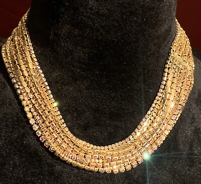 #ad Multi Strand Reversable 12 Row AB Looking Rhinestone Costume Jewelry Necklace $22.99