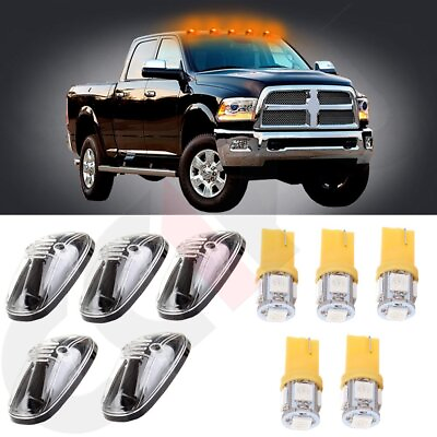 #ad 5Pack Roof Clearance Cab Marker Clear Cover w Amber Led Light Bulbs for Ram $21.97