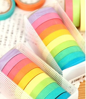 #ad 10 Rainbow Writable Washi Tape Set Paper Masking Sticky Adhesive Craft Tape $6.50