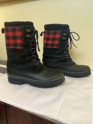#ad Awesome Land’s End Mens Red Plaid Steel Shank Snow Boots $35.99