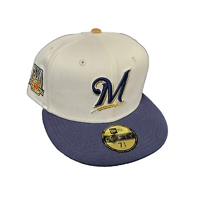 #ad Milwaukee Brewers Fitted Hat Cap 7 3 4 MLB Club Exclusive Side Patch Beer Pack $49.94