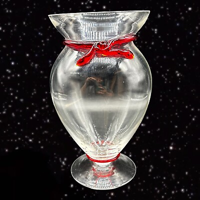 #ad Clear Glass Vase Clear With An Applied Red Bow Around The Top 8”T 4.5”W $31.50