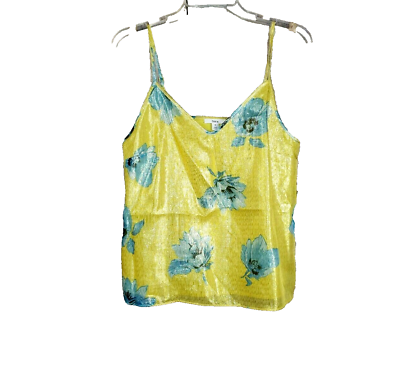 #ad NEW Bar III Size M Women#x27;s Yellow Blue Floral Shimmer Metallic Cami Tank Top $12.73