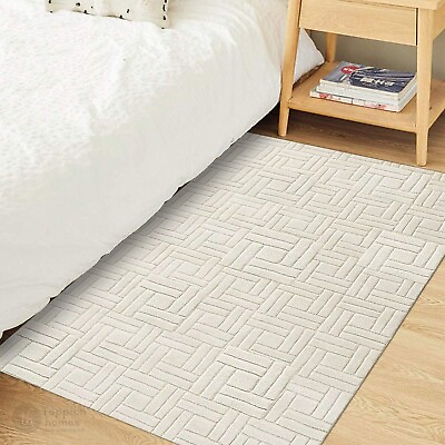 #ad 5x7 White Area Rug Tufted Carpet 6x8 7x10 Bedroom Rug Wool Striped Carpet $849.50