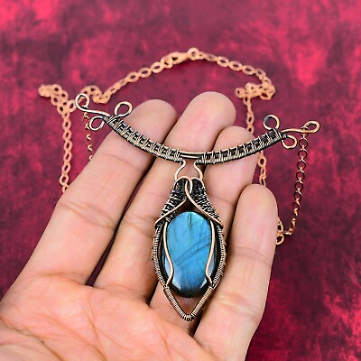 #ad Labradorite Necklace Adjustable Chain Necklace Copper Wire Wrap Gemstone Jewelry $33.60