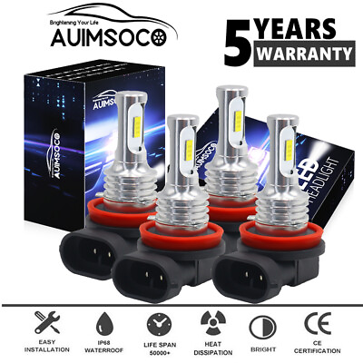 #ad #ad 4X H11H11 LED Headlights Kit Combo Bulbs 6000K Low Beam Fog Super White Bright $24.99