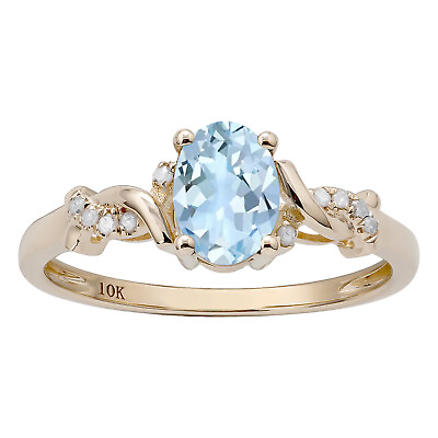 #ad 10k Yellow Gold Oval Aquamarine and Braided Diamond Accent Ring $183.99