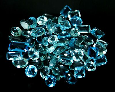 #ad 100 Ct Natural Aquamarine Loose Gemstones Blue Mix Shape Certified Rare Mix LOT $20.20