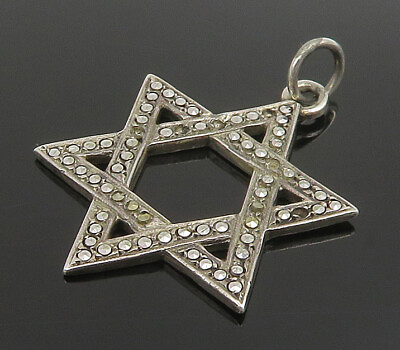 #ad 925 Sterling Silver Vintage Marcasite Star Of David Cutout Pendant PT20878 $32.20