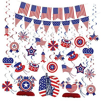 #ad 37PCS 4th of July Decorations Set Includes USA Hanging Swirls American Flag $39.25