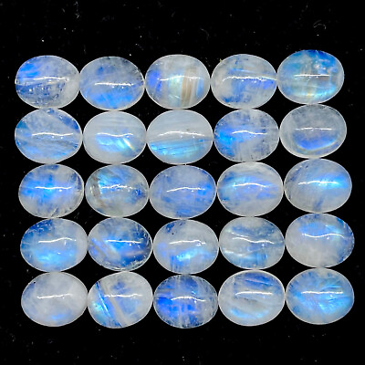 #ad 25 Pcs Natural Rainbow Moonstone 11x9mm Oval Blue Shines Cabochon Gemstones Lot $19.99