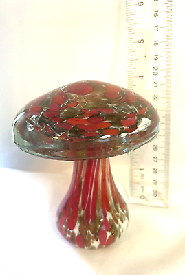 #ad Vintage Glass Red Gold Flake glitter Mushroom Art Glass $39.99