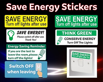 Save Energy Stickers Light Switch Stickers Turn off Lights or Appliances GBP 2.00