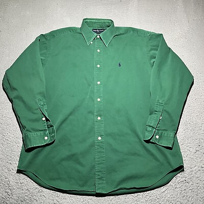 #ad Ralph Lauren Blake Button Shirt Mens Large Green Preppy Cotton Oversized Loose $27.99