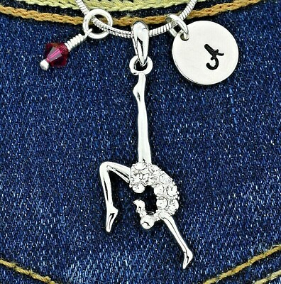 #ad Gymnast Personalized Pendant Initial Letter Birthstone Charm Custom Necklace $35.00