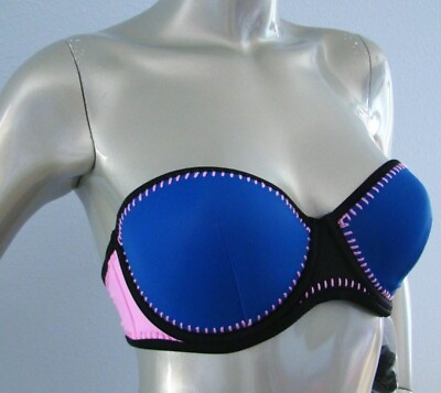 #ad Nwt Victorias Secret Blue The Stitched Flirt Bandeau Swim Bikini Top 32D $19.98