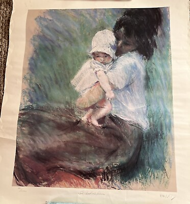 #ad Vintage Pastel Painting Print “In Mother’s Arm” Signed 94 2500 $22.00
