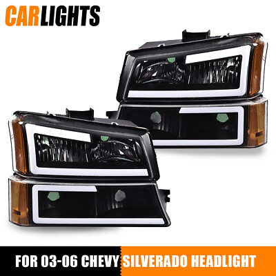 #ad Clear Black LED DRL Headlights Bumper Lamps Fit For Silverado Avalanche 03 07 $87.86