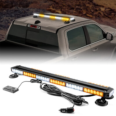 #ad 78 LED Emergency Light Bar Rooftop Double Side Strobe Warning Light Amber White $99.99