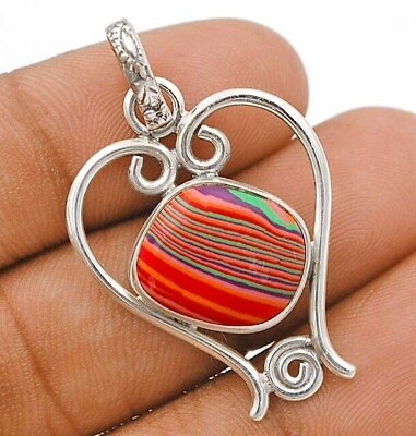 #ad Natural Rainbow Calsilica 925 Solid Sterling Silver Pendant Jewelry NW10 5 $29.99