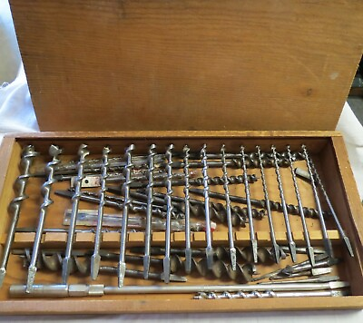 #ad Vintage Auger Bit Set of 42 in Homemade Wooden Box Plus new Irvin $200.00