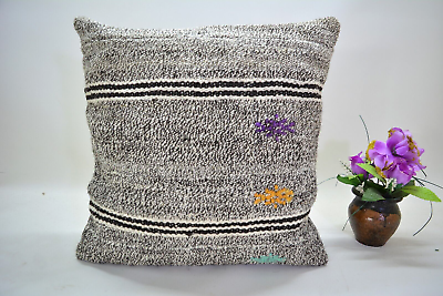 #ad Turkish Handmade Square Pillow Cover 16x16in Antique Gray Kilim Pillow $35.00