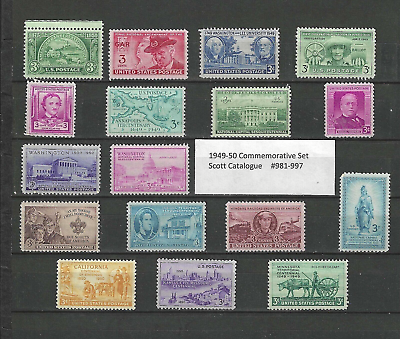 #ad 1949 1950 US Commemorative Year Set Complete #981 997 MNH FREE SHIPPING $3.80