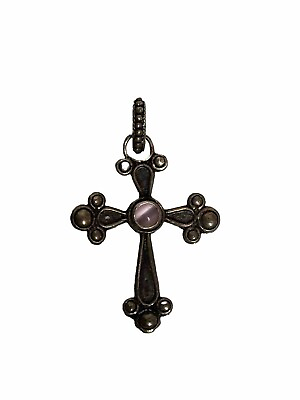 #ad 925 Sterling Silver Vintage Cross Purple Accent Pendant Marked $14.88