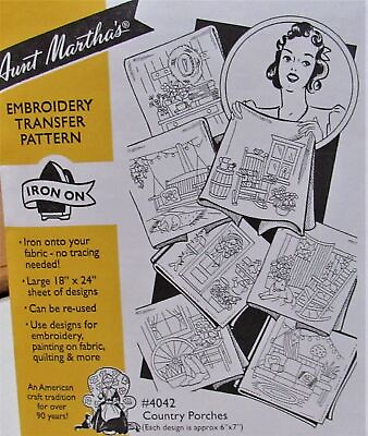 #ad Aunt Martha#x27;s 4042 COUNTRY PORCHES Iron On Embroidery Transfer Pattern NEW $4.59