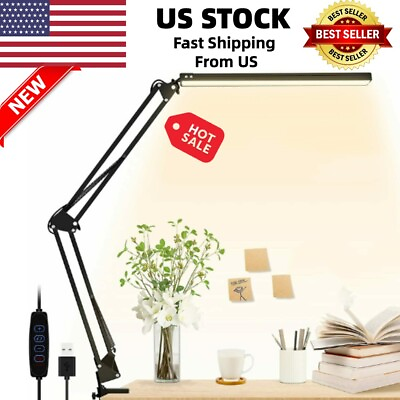 #ad LED Adjustable Swing Arm Lamp 3 Colors ModeArm Desk Light with Clamp Reading $21.85