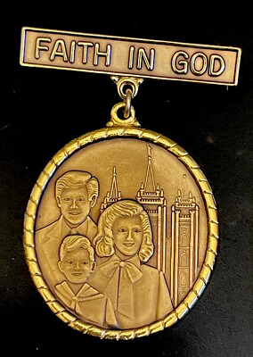 #ad #ad Vintage Faith In God Family Gold Tone Medal On Pin $9.99