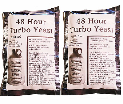 #ad 2 Packs 48 Hour Turbo Yeast w AG Moonshine Alcohol Whiskey Rum Vodka 6.5 gal $17.99