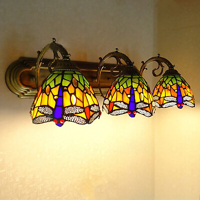 #ad Wall Sconce Lamp Tiffany Vanity Light Fixtures 3 Light Stained Glass Lampshade $86.45