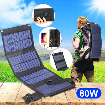 #ad 80W Solar Panel Folding PV Power Bank Outdoor Camping Hiking USB Charging 2024 $18.89