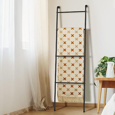 #ad 4 Tier Metal Blanket Ladder Outdoor Towel Rack for Living Room Bathroom Black $21.99