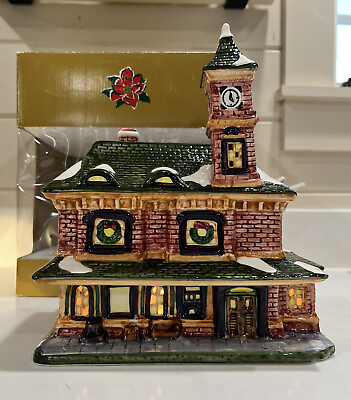 #ad Christmas Village House Clock Tower Snow Department 18 Box NICE Light Up $21.99