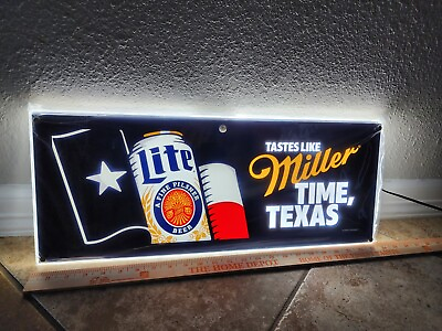 #ad ANIMATED MILLER LITE quot;miller Time TEXASquot; LED BEER BAR SIGN MANCAVE LIGHT CAN NEW $200.00