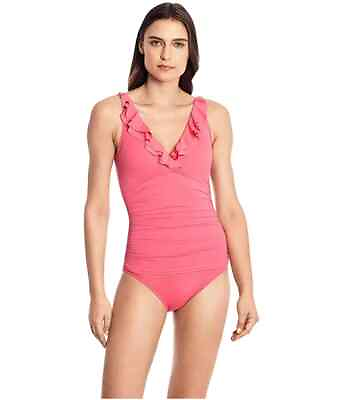 #ad Lauren Ralph Lauren A4427 Womens Pink Beach Club Solid Ruffle Swimsuit Size M $119.00