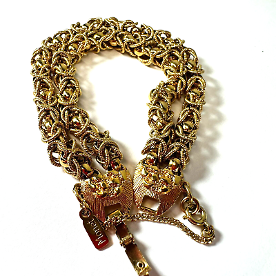#ad Vintage Bracelet Monet Double Chain Byzantine Rope Chunky Signed Goldtone $26.25