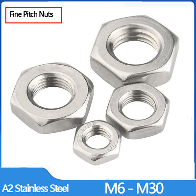 #ad Fine Pitch Thread Hexagon Half Thin Lock Nuts Metric M6 M30 Nuts A2 Stainless $72.69