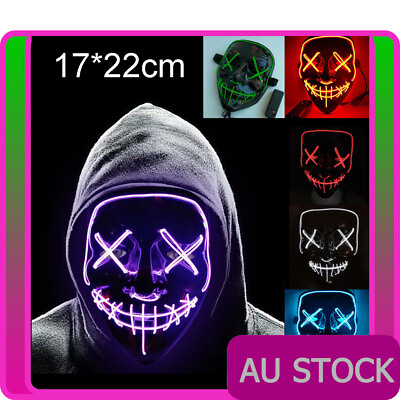 #ad Halloween Mask LED Light Up Purge Glowing Light Costume Luminous EL Wire Scary AU $18.04